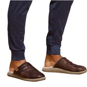 Olukai Mua'lli Leather Shearling Mule Slippers Men 12 Gray Brown Slip On Comfort